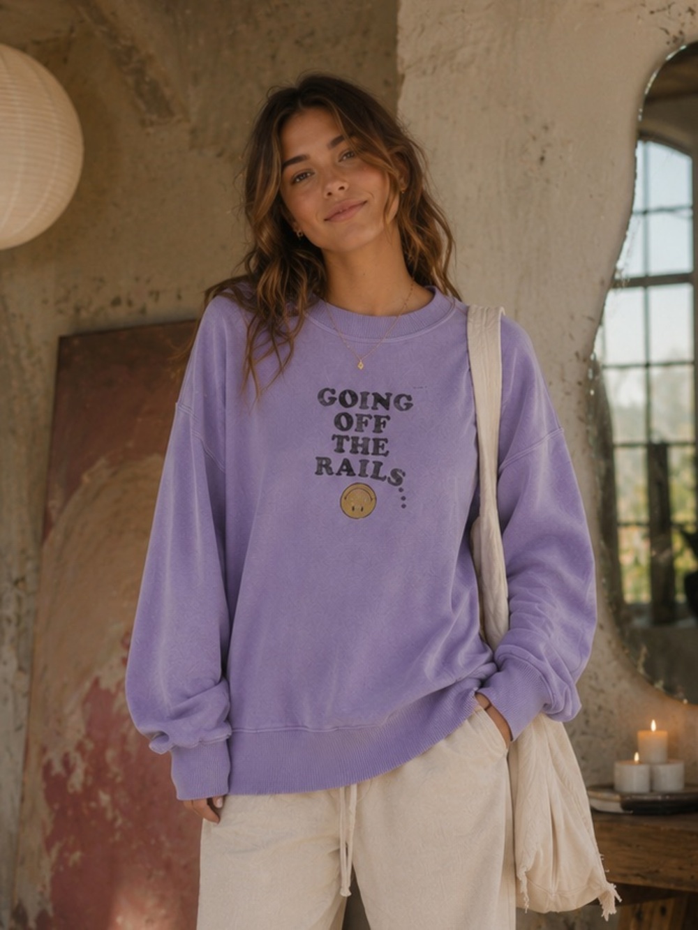 Aerie Women's Lavender Oversized Crewneck Sweatshirt
Graphic "Going Off The…”